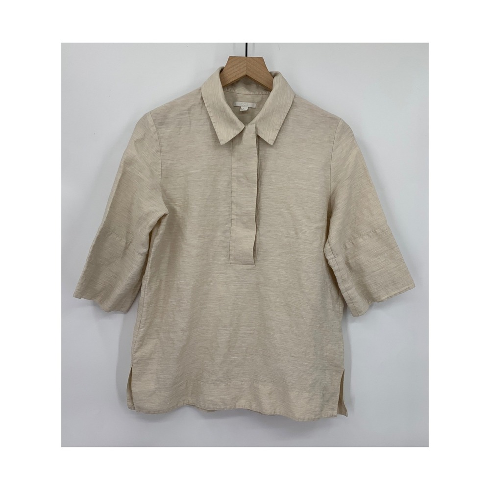 COS Beige Short-Sleeve Linen-Blend Popover Top